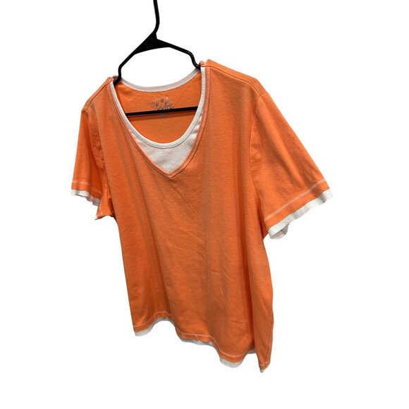 Made For Life  Orange White Short Sleeve V-Neck Top Sz 2X - Picture 3 of 8